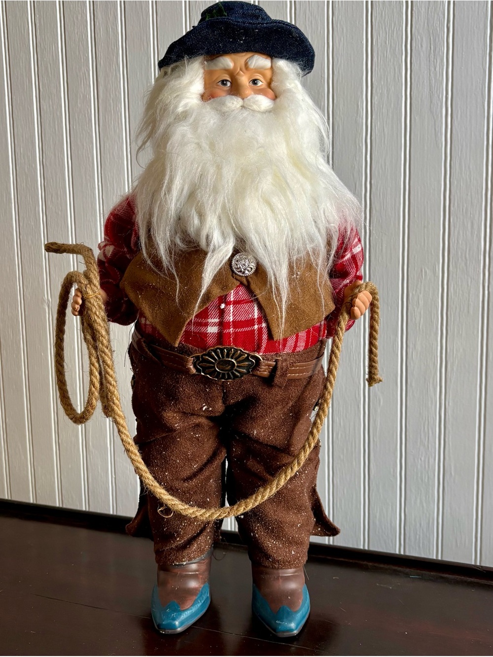 ROMAN Cowboy Santa Claus Figure 18” Rustic Christmas Decoration Lasso Western